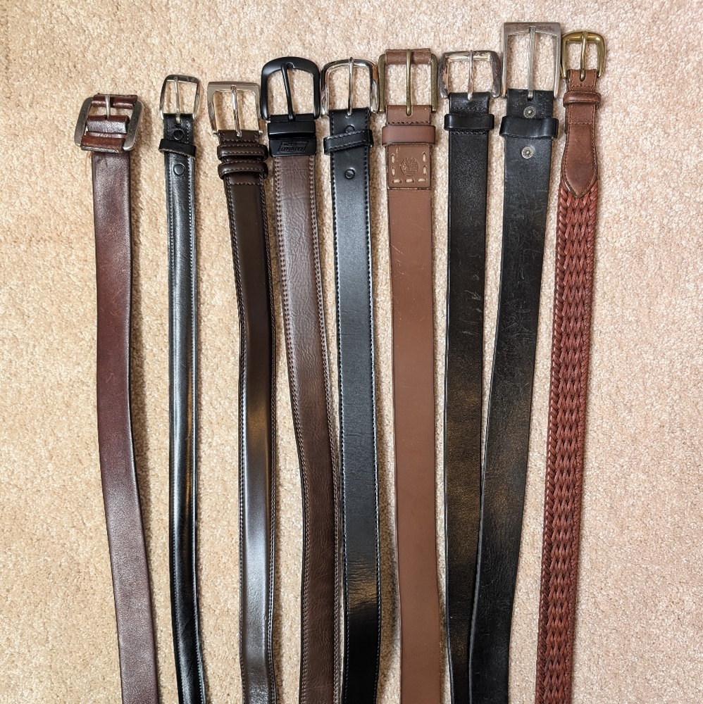 Lot of 9 Men's Black Brown Leather Work Dress Casual Belts